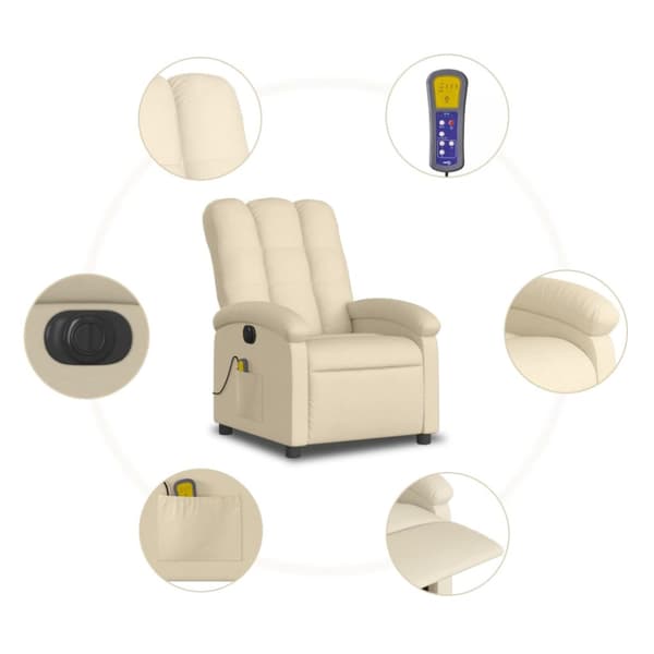 Elektrisk massagefåtölj gräddvit tyg