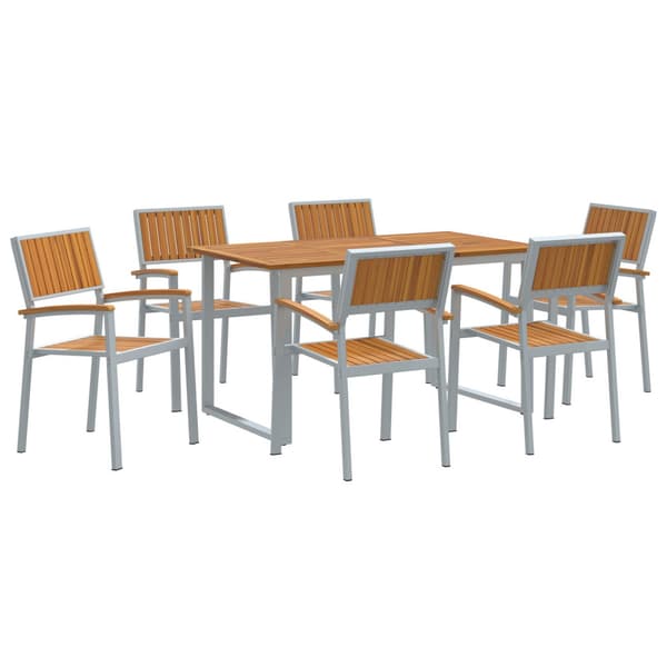 Trädgårdsmöbelset 7 pcs Grå Massivt Akaciaträ