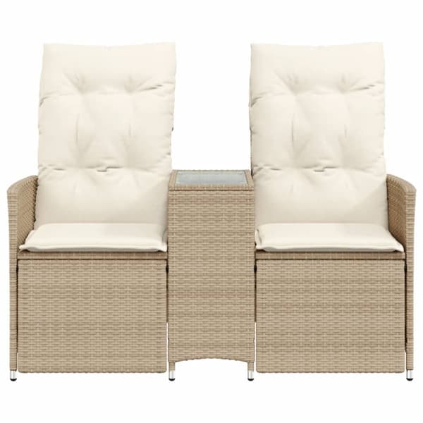 Trädgårdssoffa fällbar 2-sits med bord beige konstrotting