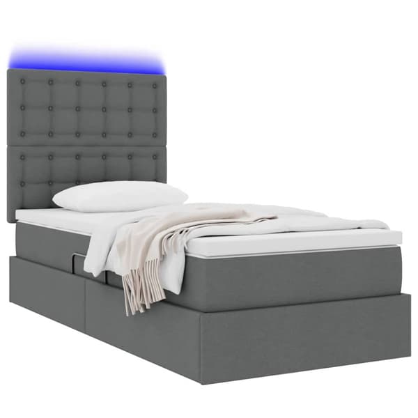 Förvaringssäng med LED med led Mörkgrå 100 x 200 cm Polyester