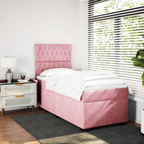 Ramsäng med madrass rosa 90x200 cm sammet