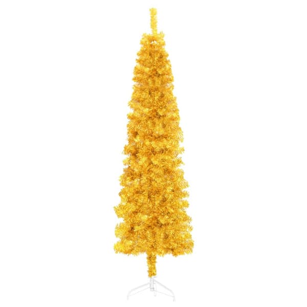 Smal halv plastgran med stativ guld 120 cm