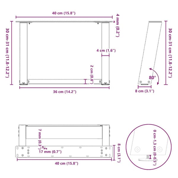 Soffbordsben U-formade 2 st antracit 40x(30-31) cm stål