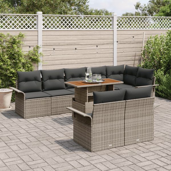 Trädgårdsoffset med lagring 9 pcs Grå Poly rattan
