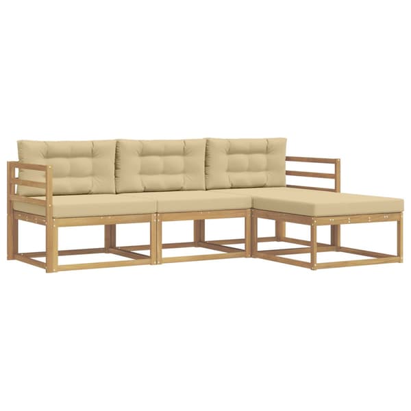 Utomhussoffset med kudde 4 pcs Vit och Beige Polyester