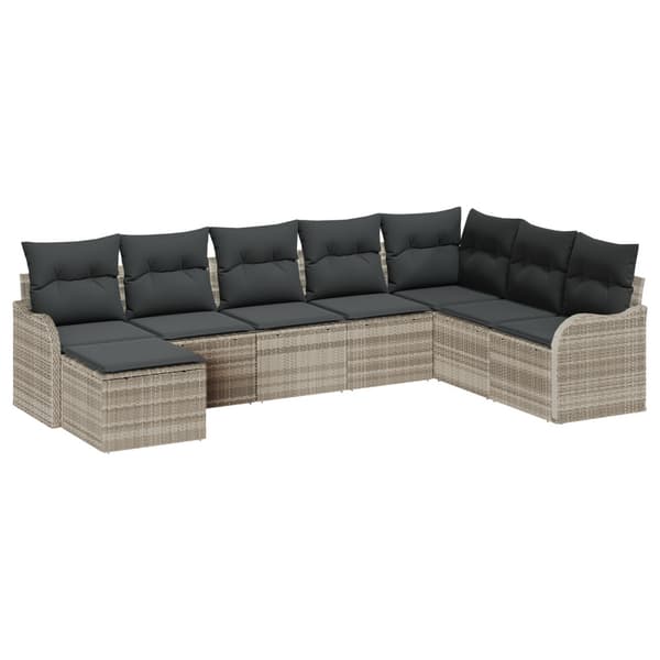 Trädgårdsoffset med kudde 8 pcs Ljusgrå Poly rattan