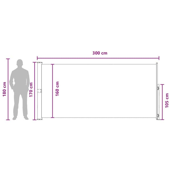 Utfällbar sidomarkis Antracit 300 x 170 cm Polyester