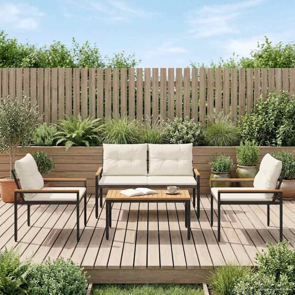Utemöbelset 4 pcs Gräddvit konstrotting