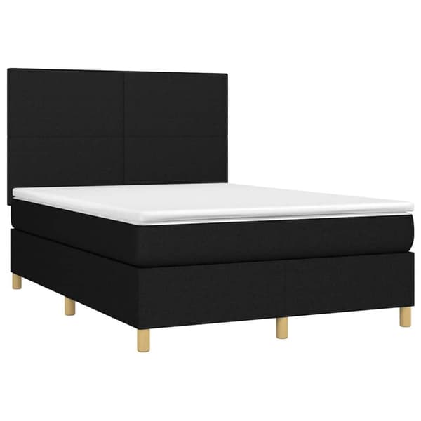 Ramsäng med madrass & LED svart 140x190 cm tyg