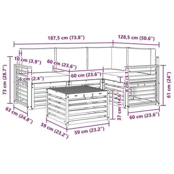 Utomhussoffset 5 pcs Vit och ljusgrå 59 x 59 x 37 cm Polyester