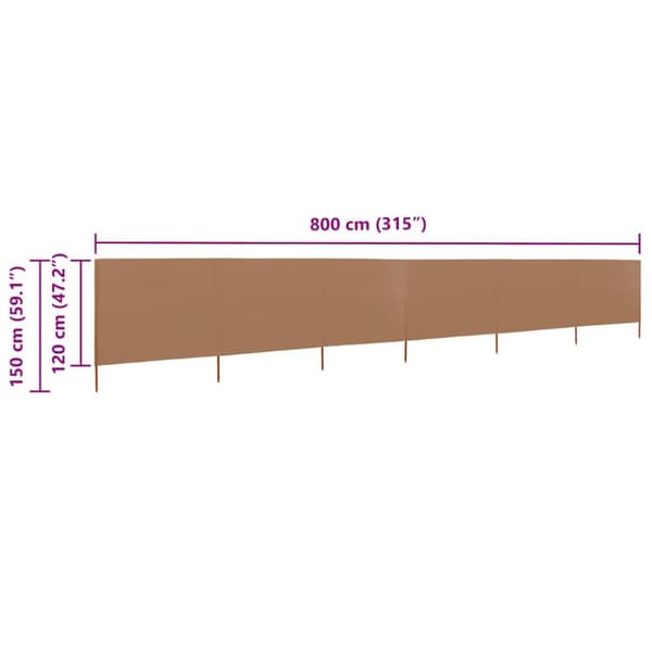 Vindskydd 6 paneler tyg 800x120 cm taupe