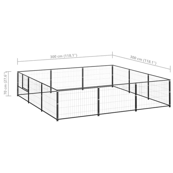 Hundgård svart 9 m² stål