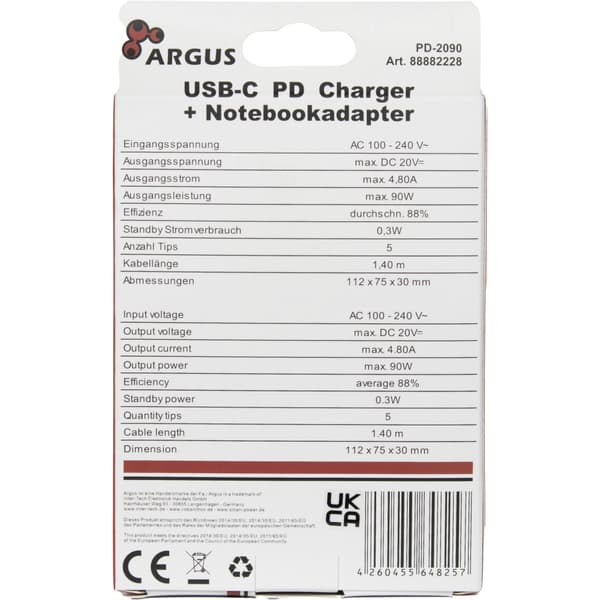 Argus strömadapter - 24 pin USB-C - 90 Watt