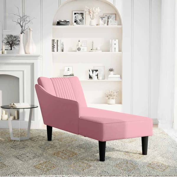 Schäslong med höger armstöd rosa sammet