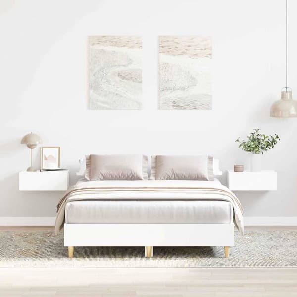 Sängram Vit 137 x 190 cm Konstruerat trä