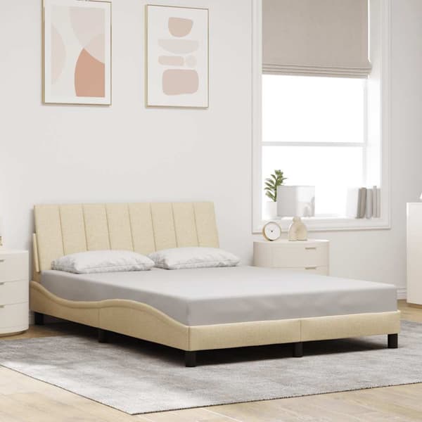 Bed Frame without Mattress "Hanko" Cream 140x200cm Fabric