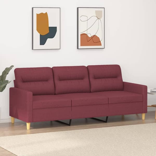 3-sitssoffa vinröd 180 cm tyg