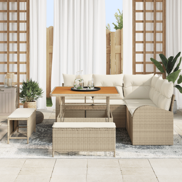 Trädgårdsoffset med kudde 8 pcs Beige och gräddfärgad
