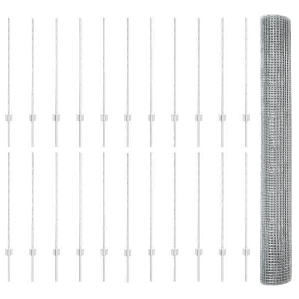 Stängsel med stolpe Silver 1 x 50 m Stål