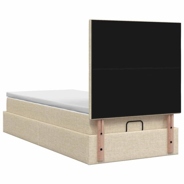 Ottoman säng med madrass Gräddvit 90 x 200 cm Tyg