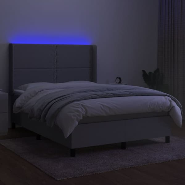 Ramsäng med madrass & LED ljusgrå 140x200 cm tyg