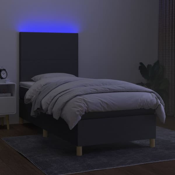 Ramsäng med madrass & LED mörkgrå 80x200 cm tyg