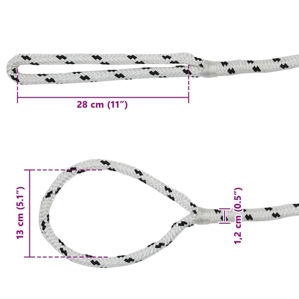 Båtsnöre 6 m 1.2 Vit och svart Polyester