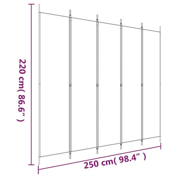 Rumsavdelare 5 paneler svart 250x220 cm tyg