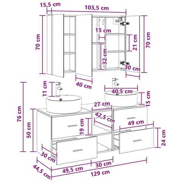 Badrumsmöbelset 4 pcs Vit Konstruerat trä och glas