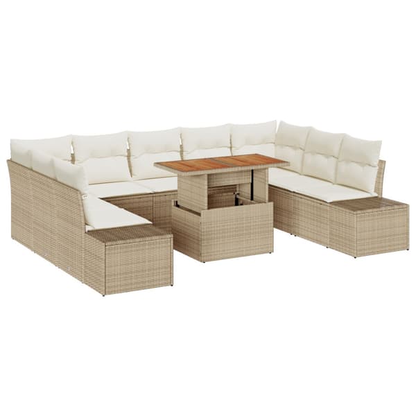 Trädgårdsoffset med lagring 10 pcs Beige Poly rattan