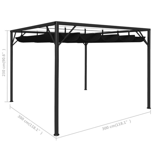 Paviljong med infällbart tak 3x3 m antracit