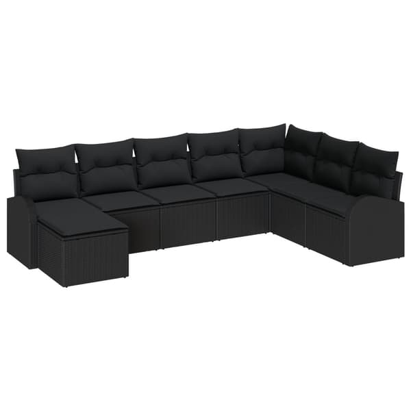 Trädgårdsoffset med kudde 8 pcs Svart Poly Rattan