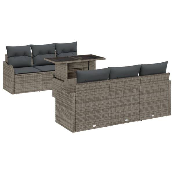 Trädgårdsoffset med kudde med lagring 7 pcs Grå Poly Rattan