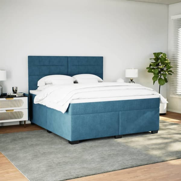 Ramsäng med madrass blå 180x200 cm sammet