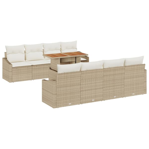 Trädgårdsoffset med lagring 9 pcs Beige Poly rattan