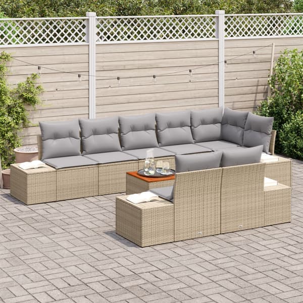 Trädgårdsoffset med kudde 9 pcs Beige konstrotting