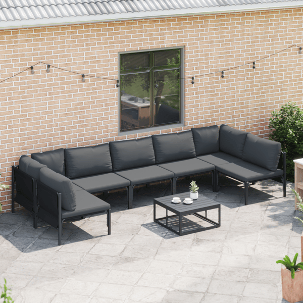 Trädgårdsoffset med kudde 7 pcs Svart Stål
