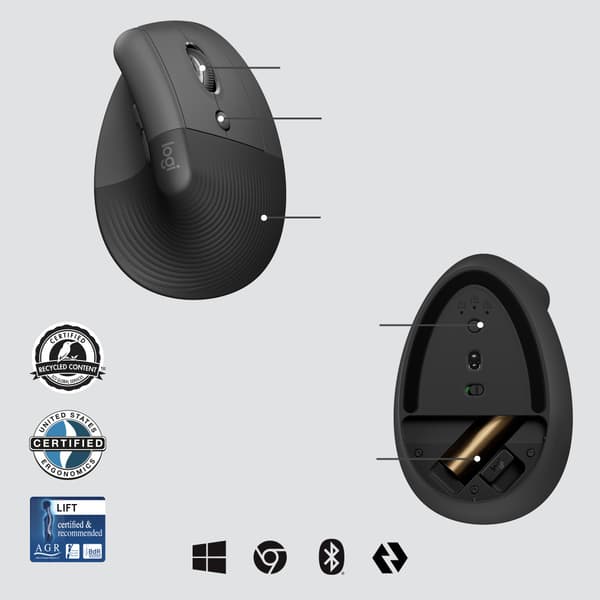 Logitech Lift for Business datormöss högerhand Trådlös RF + Bluetooth Optisk 4000 DPI