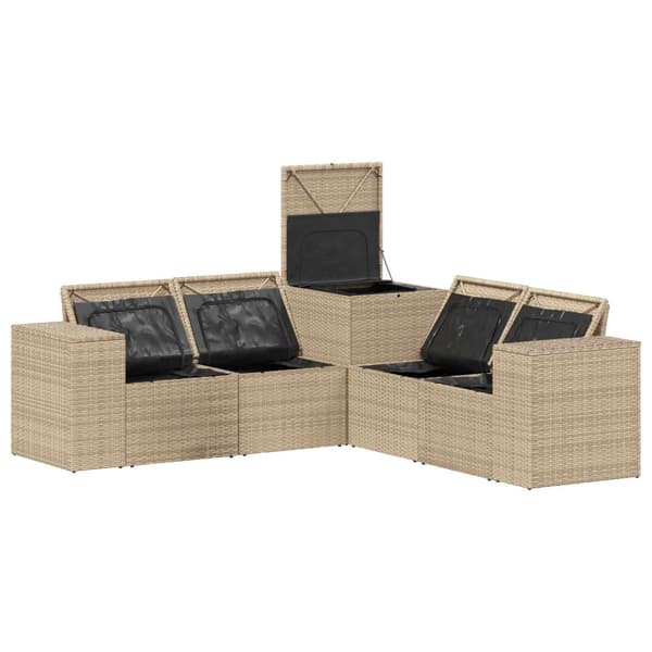 Soffset 5 st Beige och krämvit Poly Rattan och stål