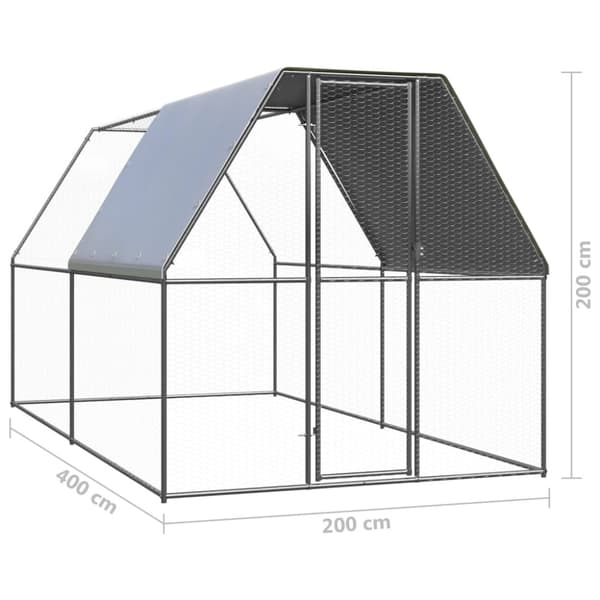 Hönsbur för utomhusbruk 2x4x2 m galvaniserat stål