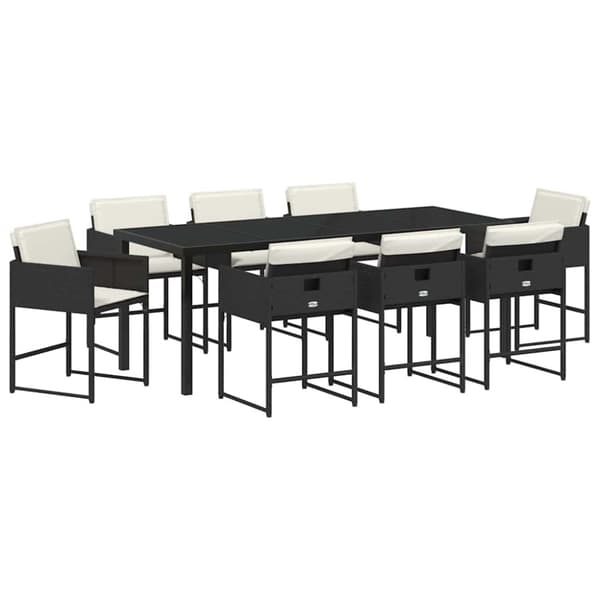 Trädgårdsmöbelset 9 pcs Svart konstrotting