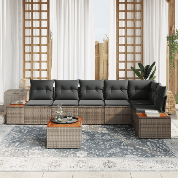 Trädgårdsoffset med kudde med lagring 6 pcs Grå Polyrattan
