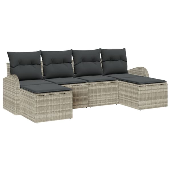 Trädgårdsoffset med kudde 6 pcs Ljusgrå Poly Rattan