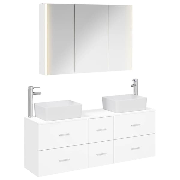 Badrumsmöbelset 4 pcs Vit Konstruerat trä och glas