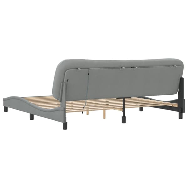 Bed Frame with LED without Mattress "Hvar" Light Grey 200x200 cm Fabric