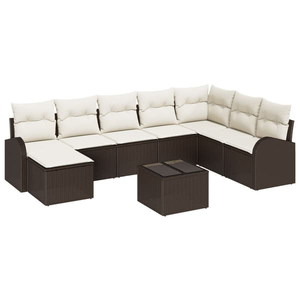 Trädgårdsoffset med kudde 9 pcs Brun Poly rattan