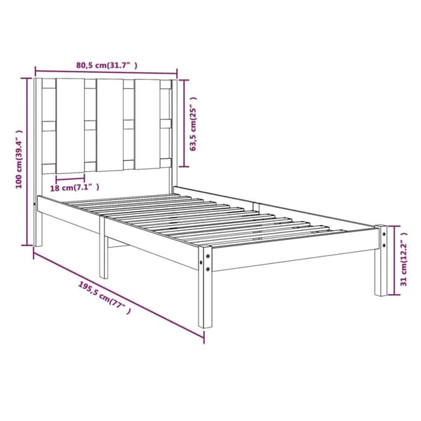 Sängram vit massivt trä 75x190 cm