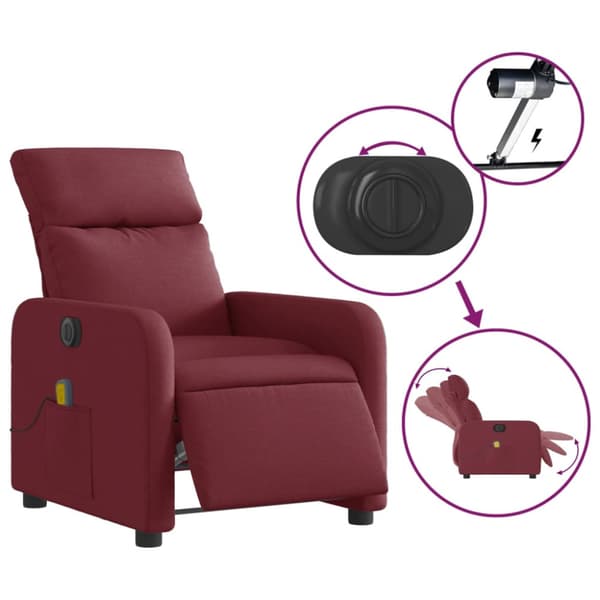 Elektrisk massagefåtölj vinröd tyg