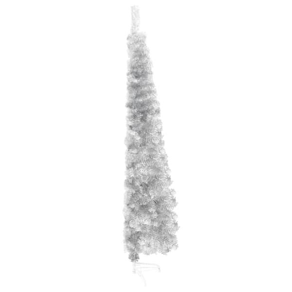 Smal halv plastgran med stativ silver 150 cm