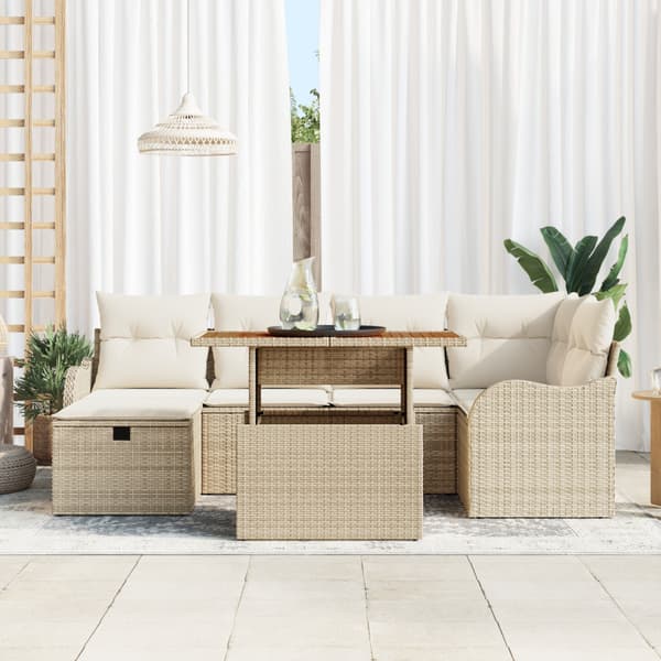 Trädgårdsoffset 7 pcs Beige konstrotting
